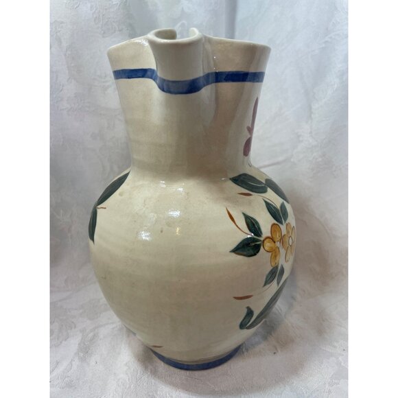 Vintage Handpainted Floral Ceramic Pitcher With Handle *DAMAGED*READ* - Picture 6 of 9